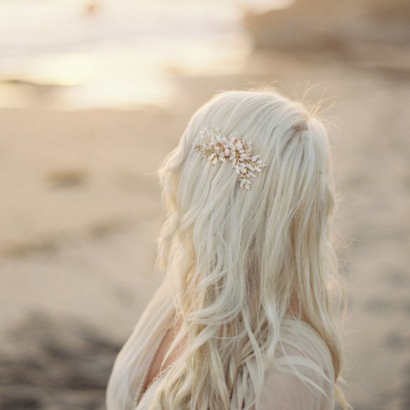 Bridal Wedding Bride Gold Rhinestone Hair piece Comb leaves flower main image 6